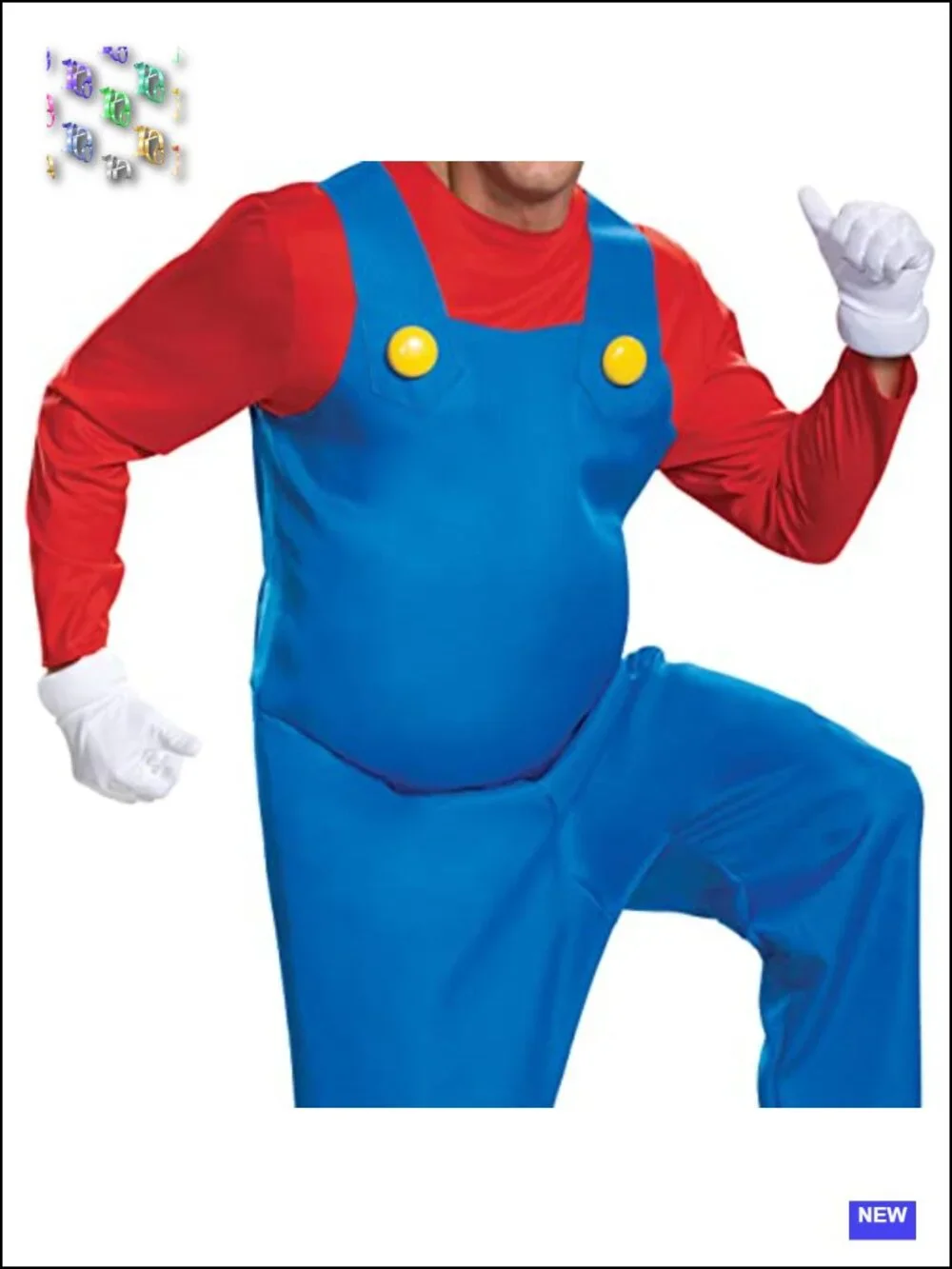 Official Super Mario Adult Costume Dress Gloves Hat Size S